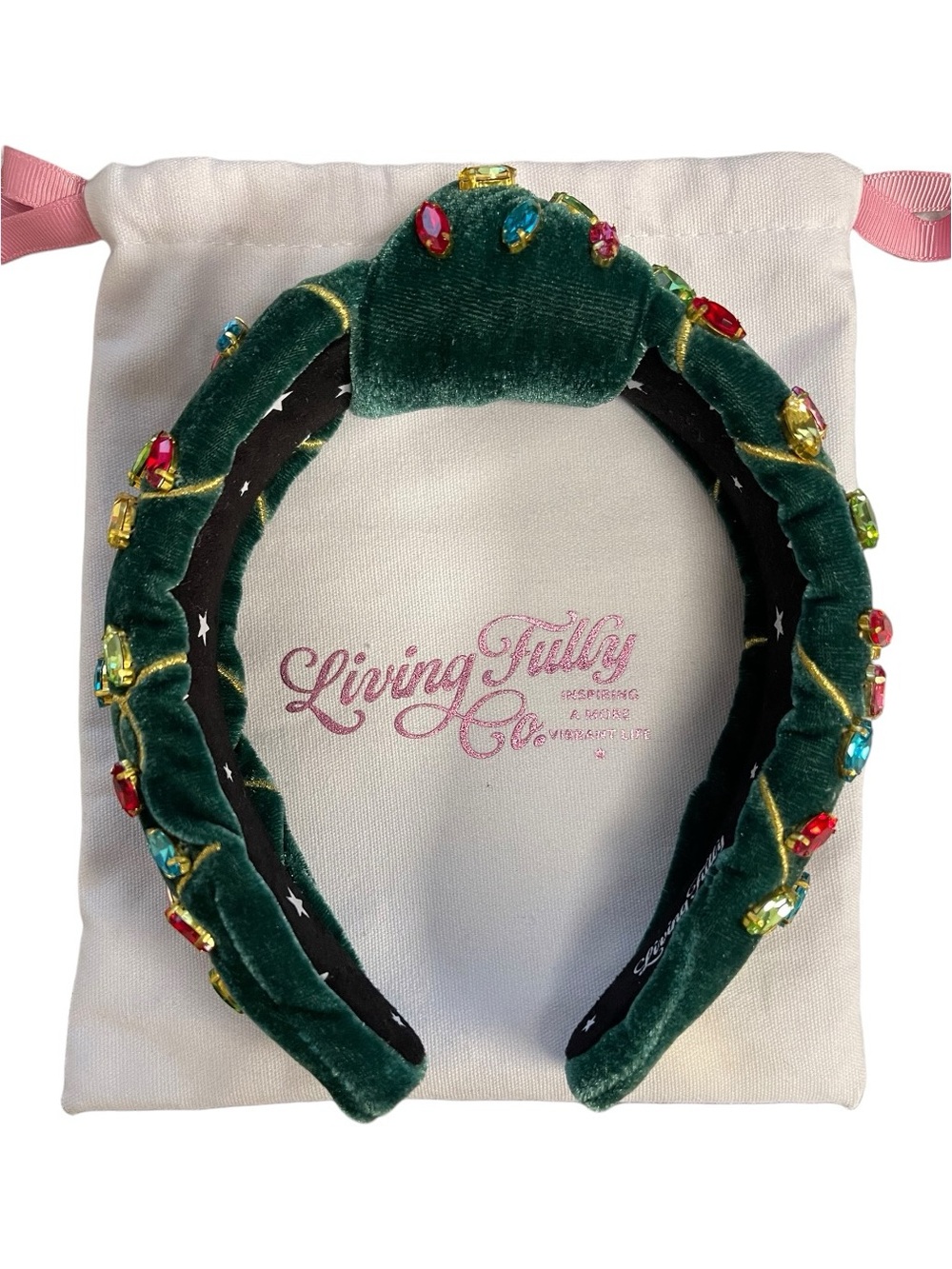 Living Fully Co. Mallory Ervin Christmas Lights Velvet Jeweled Headband